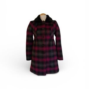 Flying Tomato Plaid Pea Coat - Black and Pink